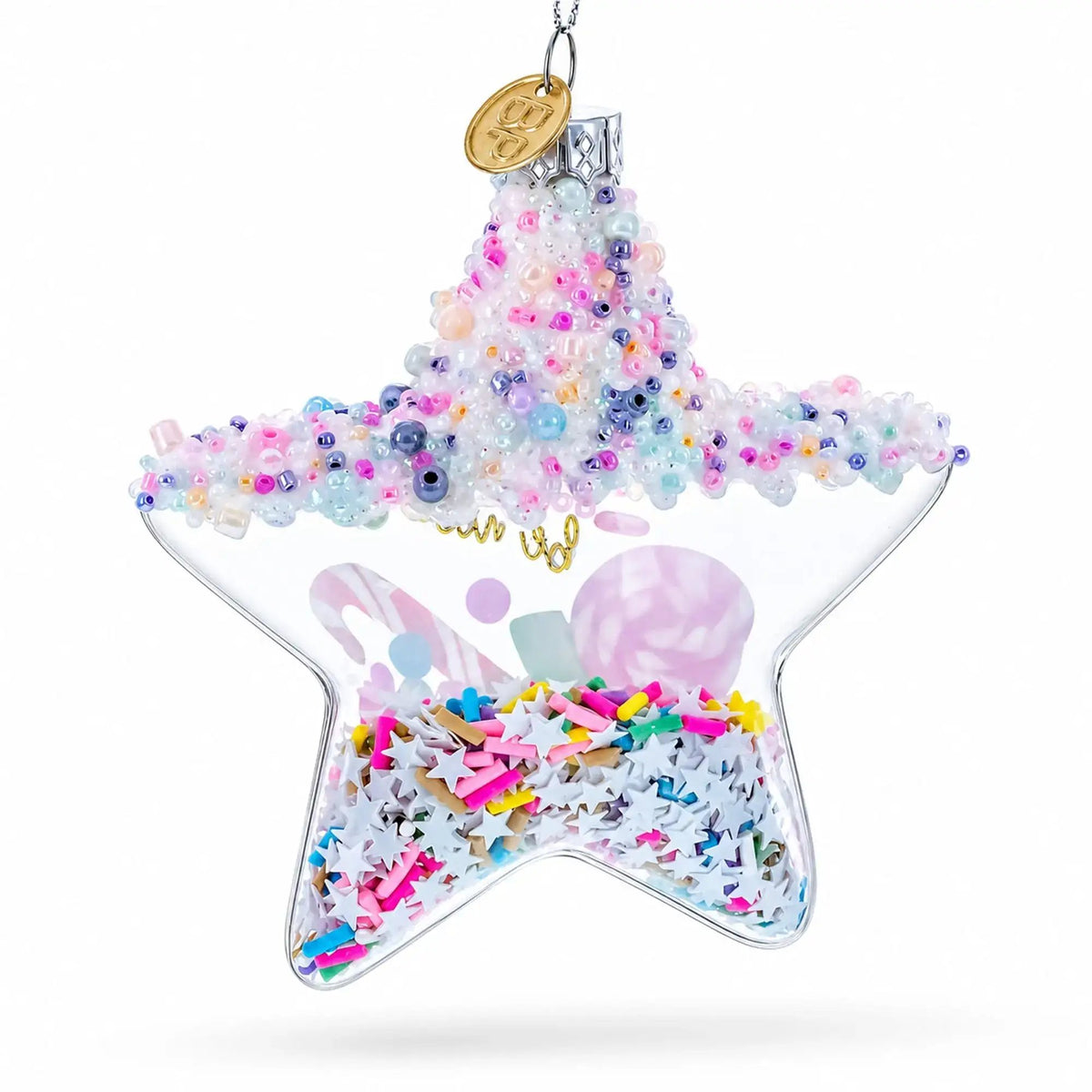 Sugar Star with Shakable Sprinkles Glass Christmas Ornament