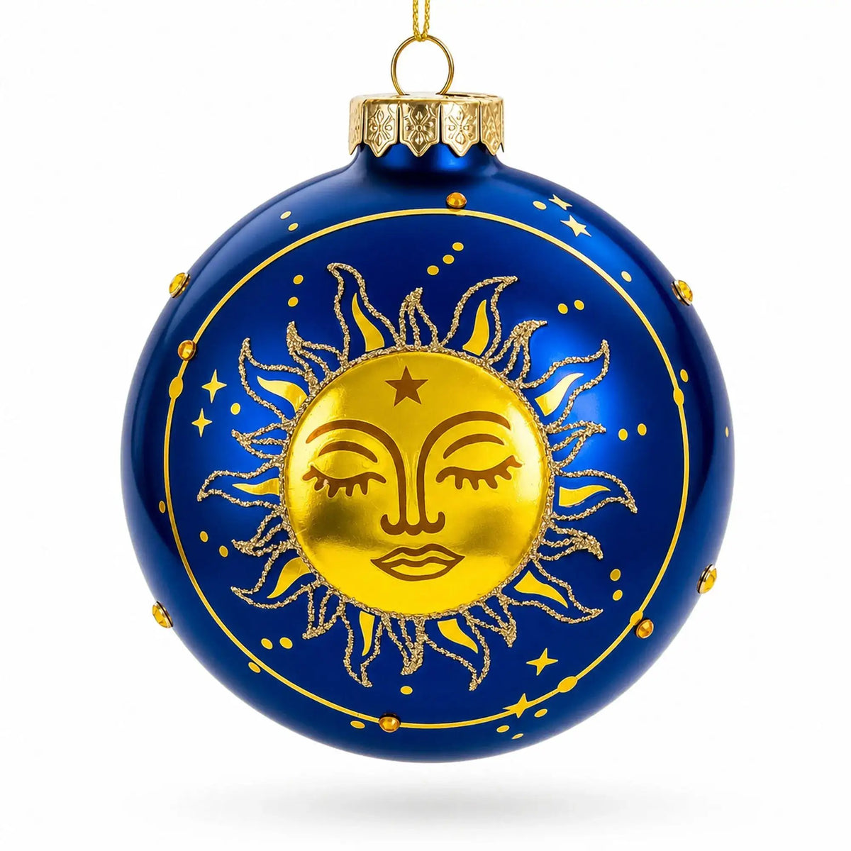 Blue Celestial Sun Face and Moon Glass Ball Christmas Ornament