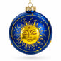 Blue Celestial Sun Face and Moon Glass Ball Christmas Ornament