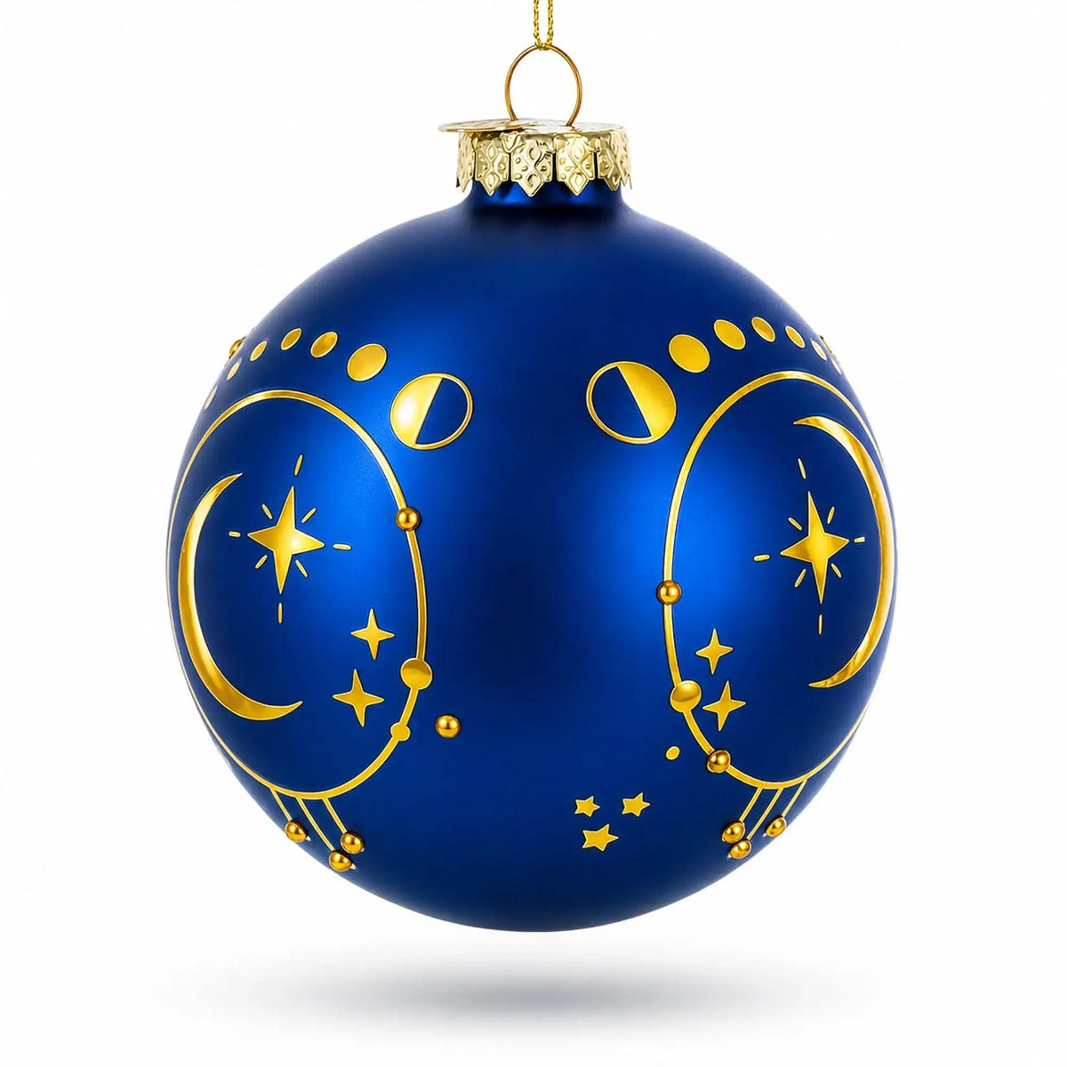 Blue Celestial Sun Face and Moon Glass Ball Christmas Ornament
