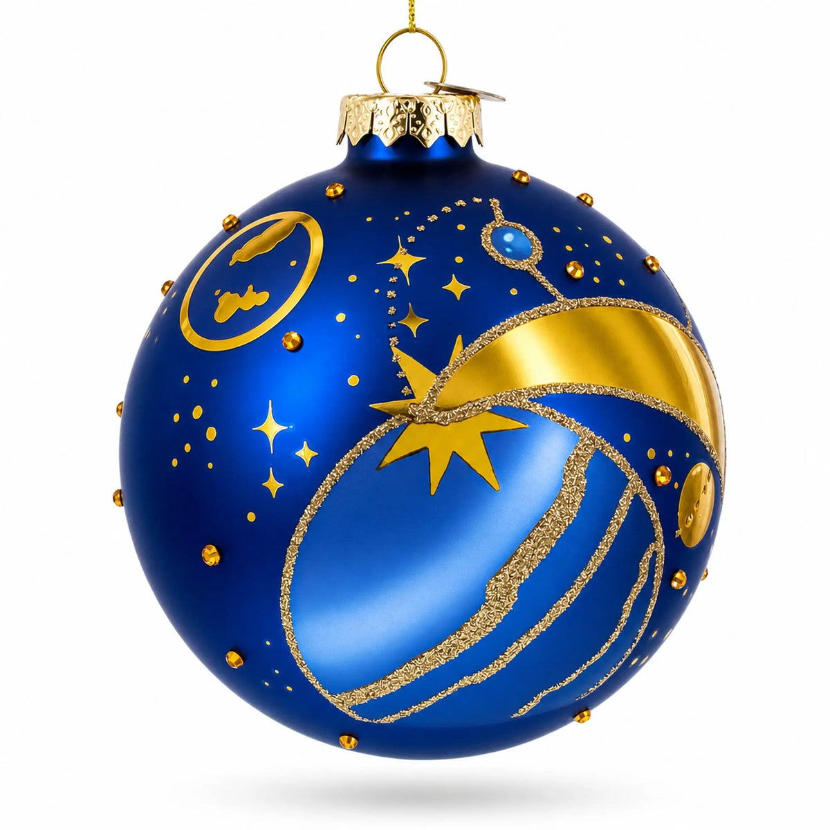 Blue Celestial Planets and Shooting Star Glass Ball Christmas Ornament