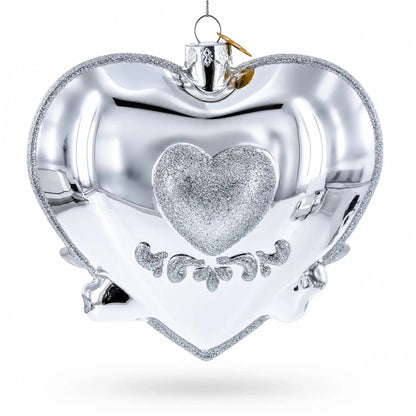 Our First Christmas Romantic Lovebirds Heart Glass Christmas Ornament