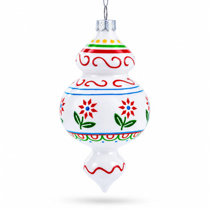 Red Flowers and Swirls Glass Christmas Ornament