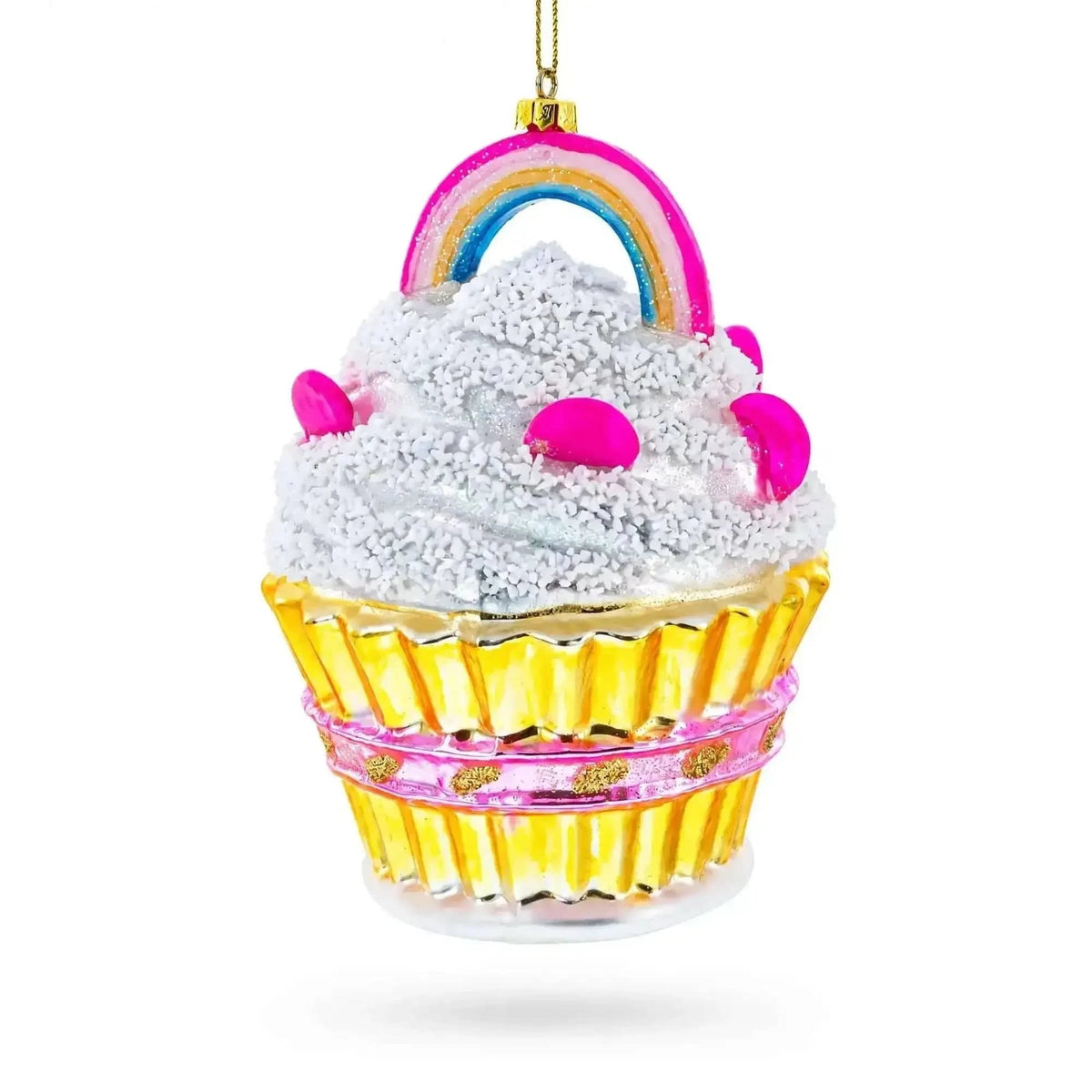 Delightful Sprinkled Cupcake with Rainbow Glass Christmas Ornament Cartsfy Inc.