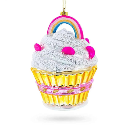 Delightful Sprinkled Cupcake with Rainbow Glass Christmas Ornament Cartsfy Inc.