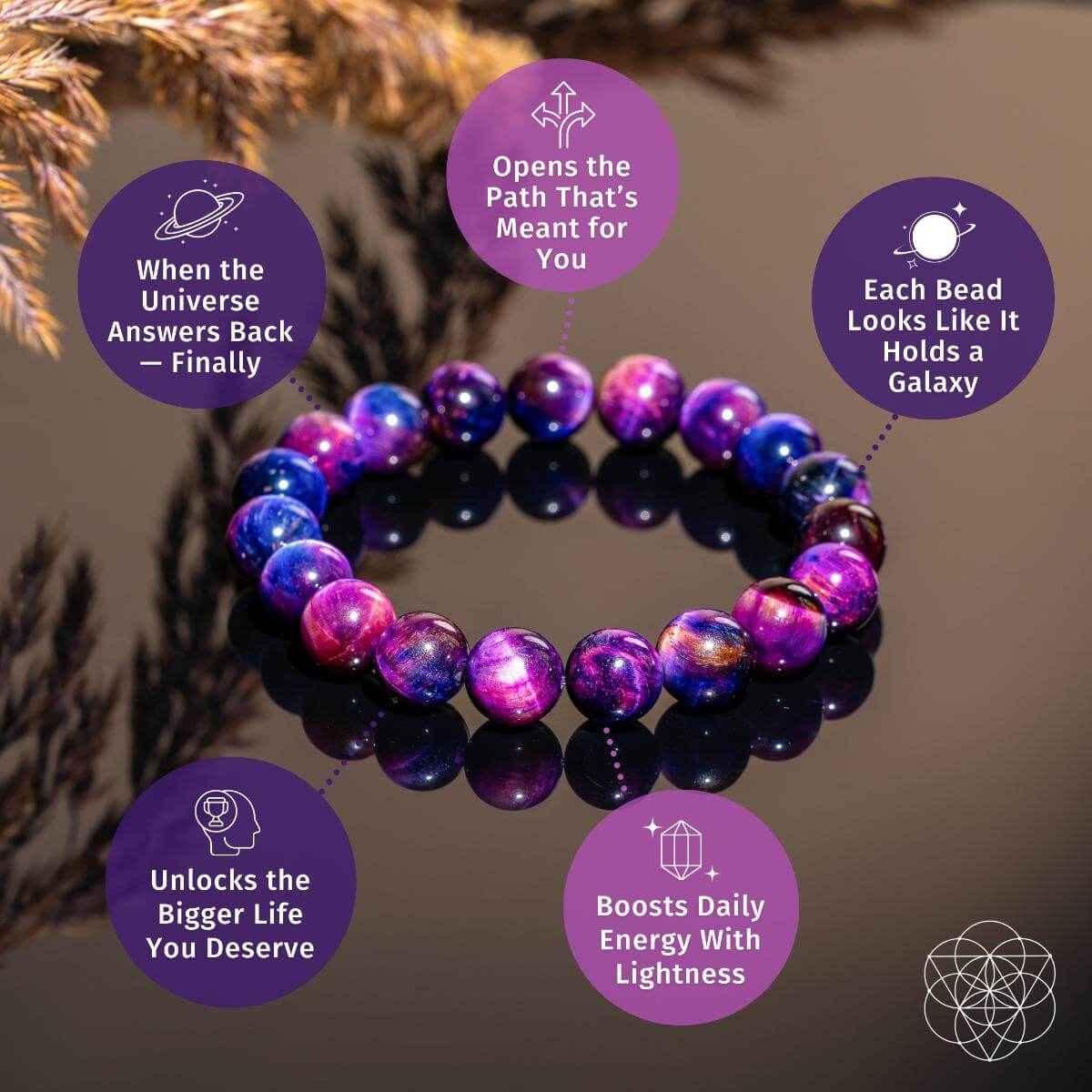 Purple and blue beaded bracelet with round galaxy-look stones