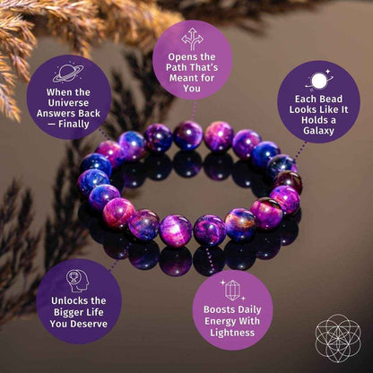Purple and blue beaded bracelet with round galaxy-look stones