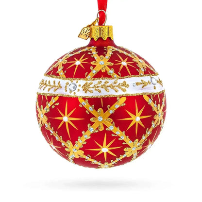Diamond Trellis on Red Glass Ball Christmas Ornament 3.25 Inches Cartsfy Inc.
