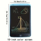 Blue digital writing tablet with 10-inch color screen showing sailboat doodle