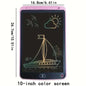 Pink digital writing tablet with 10-inch color screen showing sailboat doodle