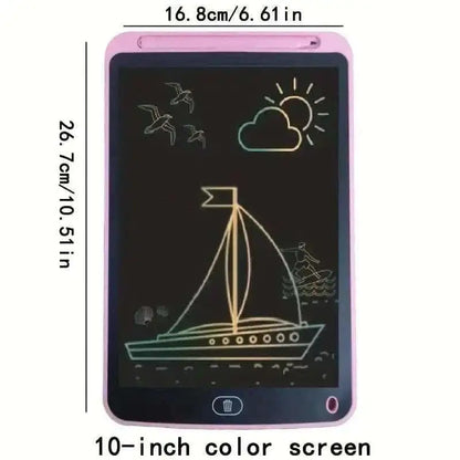 Pink LCD writing tablet with 10-inch color screen and sailboat drawing