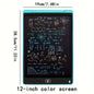 Blue LCD writing tablet with 12-inch color screen and math equation drawings
