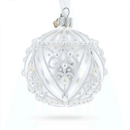 Dimensional Pearl Drops on White Ball Glass Christmas Ornament 3.25 Inches Cartsfy Inc.