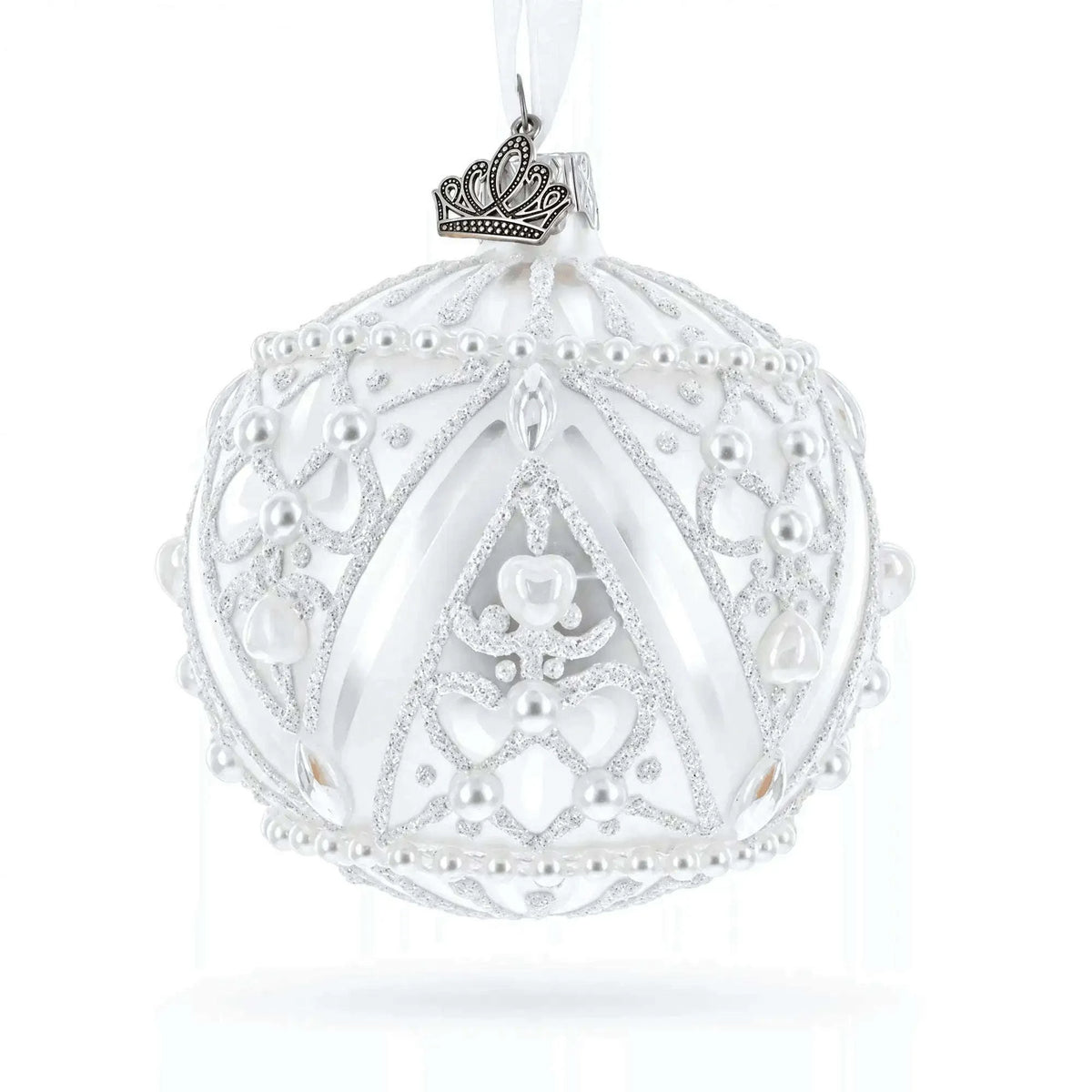 Dimensional Pearl Drops on White Ball Glass Christmas Ornament 3.25 Inches Cartsfy Inc.