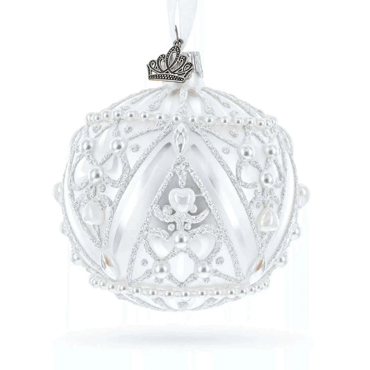 Dimensional Pearl Drops on White Ball Glass Christmas Ornament 3.25 Inches Cartsfy Inc.