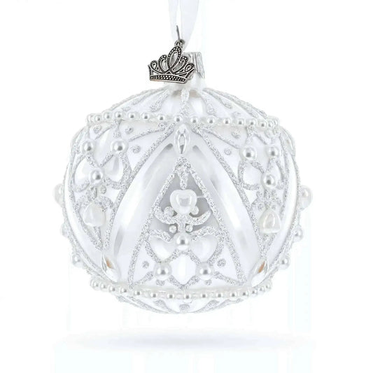 Dimensional Pearl Drops on White Ball Glass Christmas Ornament 3.25 Inches Cartsfy Inc.