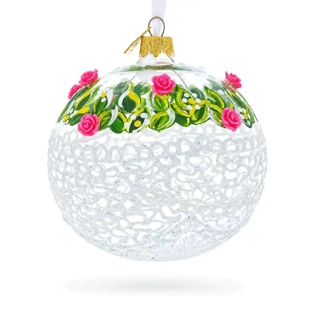 Dimensional Pink Roses Glass Ball Christmas Ornament 4 Inches Cartsfy Inc.