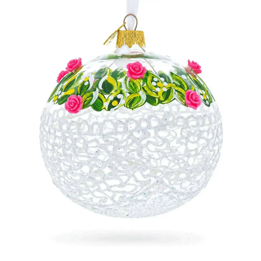Dimensional Pink Roses Glass Ball Christmas Ornament 4 Inches Cartsfy Inc.