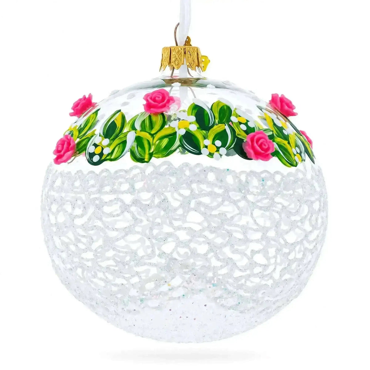 Dimensional Pink Roses Glass Ball Christmas Ornament 4 Inches Cartsfy Inc.