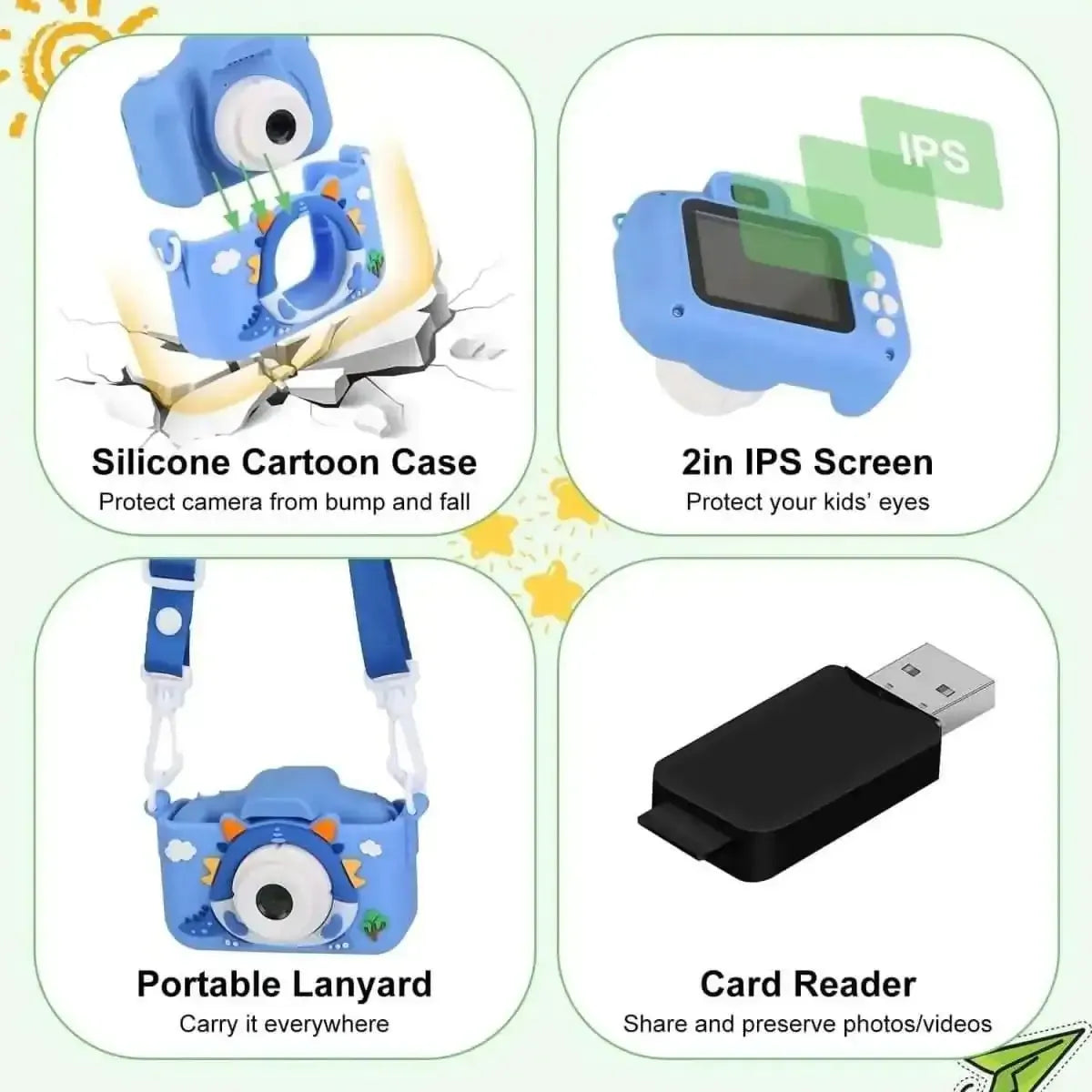 Dinosaur Kids Selfie 48MP 1080P HD Cartoon Digital Camera DailySale Blue Pink Blue-Pink-