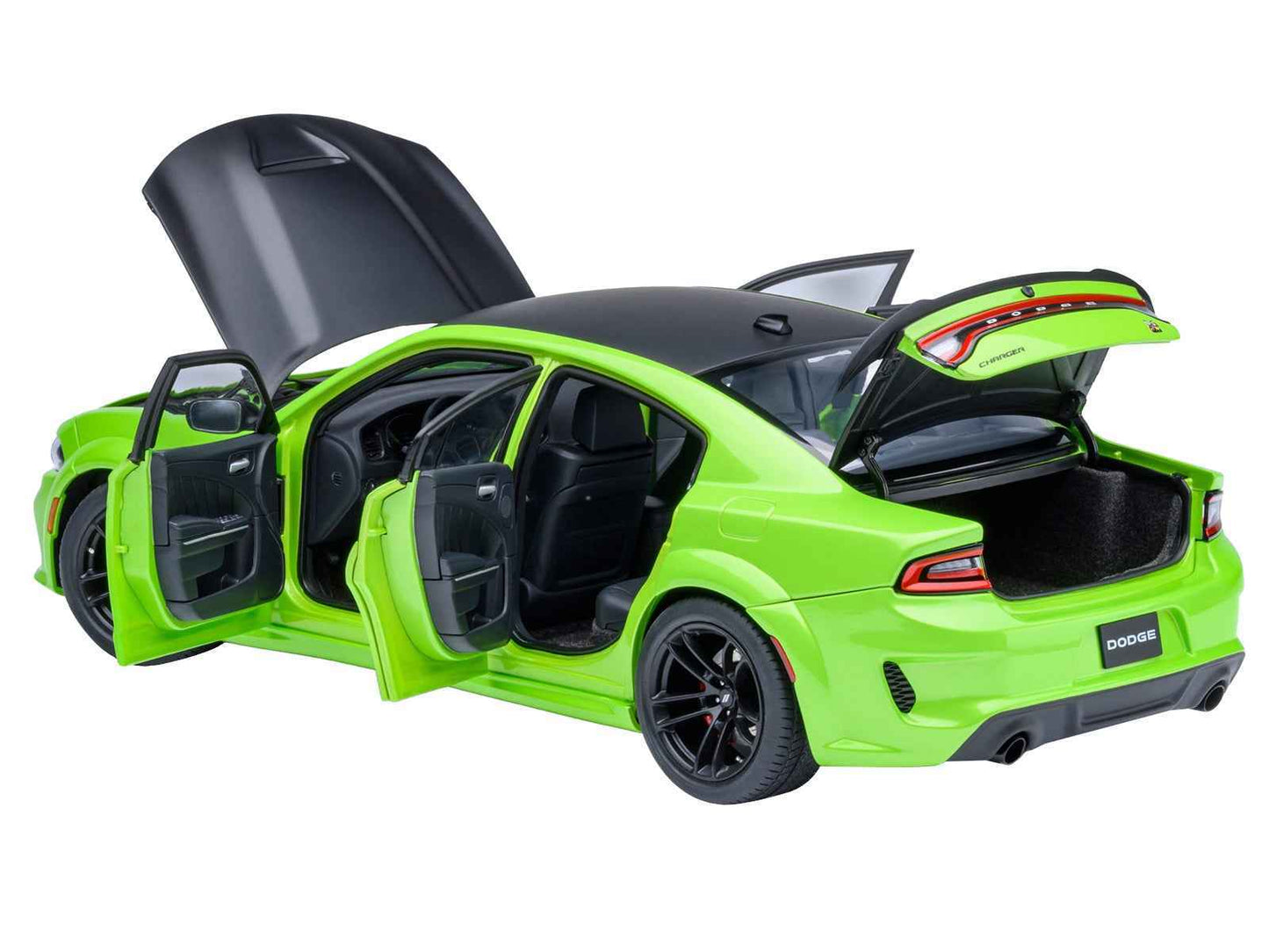 Dodge Charger Scat Pack Widebody Sublime Green with Matt Black Hood and Top 1/18 Model Car by Autoart Cartsfy Inc.