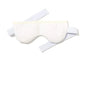 Heated eye mask with white fabric cover and adjustable side straps