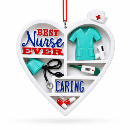 Best Nurse Ever Heart with Medical Tools Resin Christmas Ornament