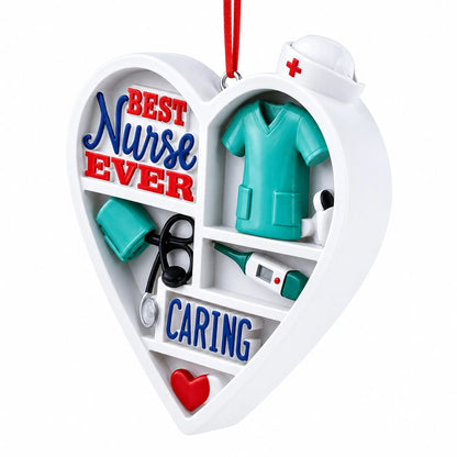 Best Nurse Ever Heart with Medical Tools Resin Christmas Ornament