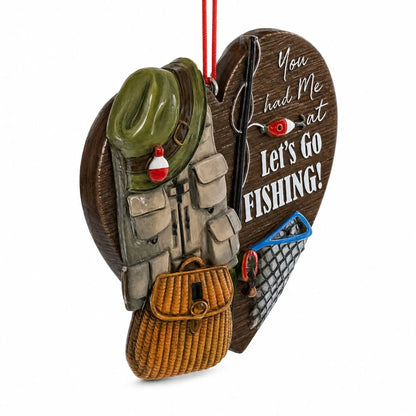 Let’s Go Fishing Heart Shape Fisherman Gear Resin Christmas Ornament