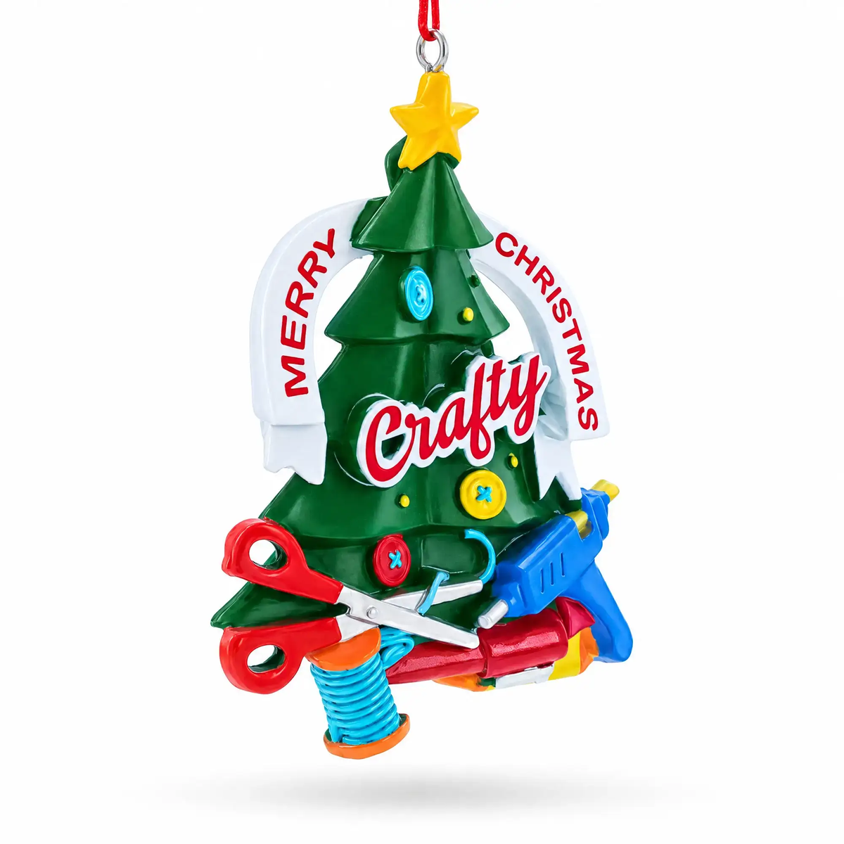 Crafty Tree with Scissors and Glue Gun Resin Christmas Ornament