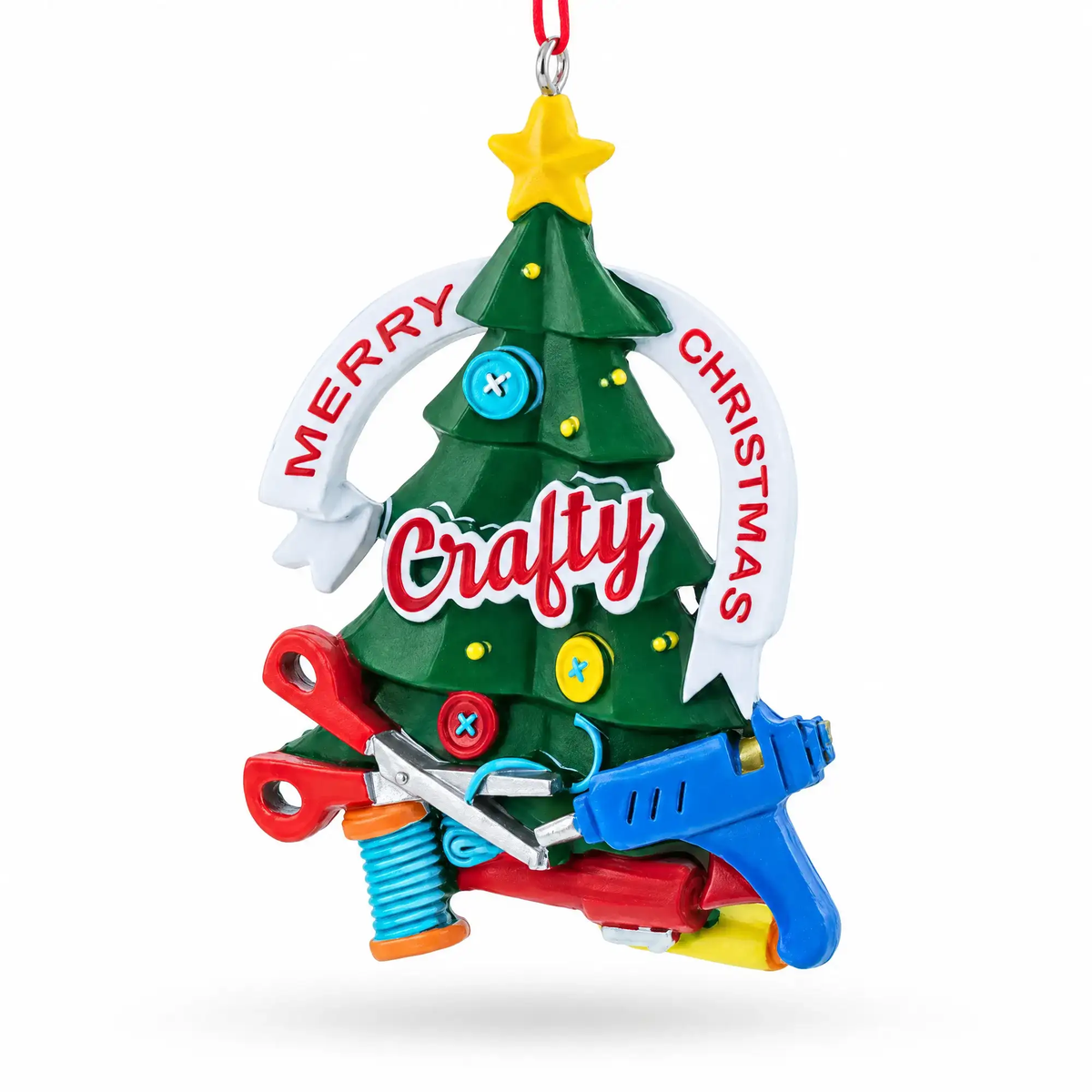 Crafty Tree with Scissors and Glue Gun Resin Christmas Ornament