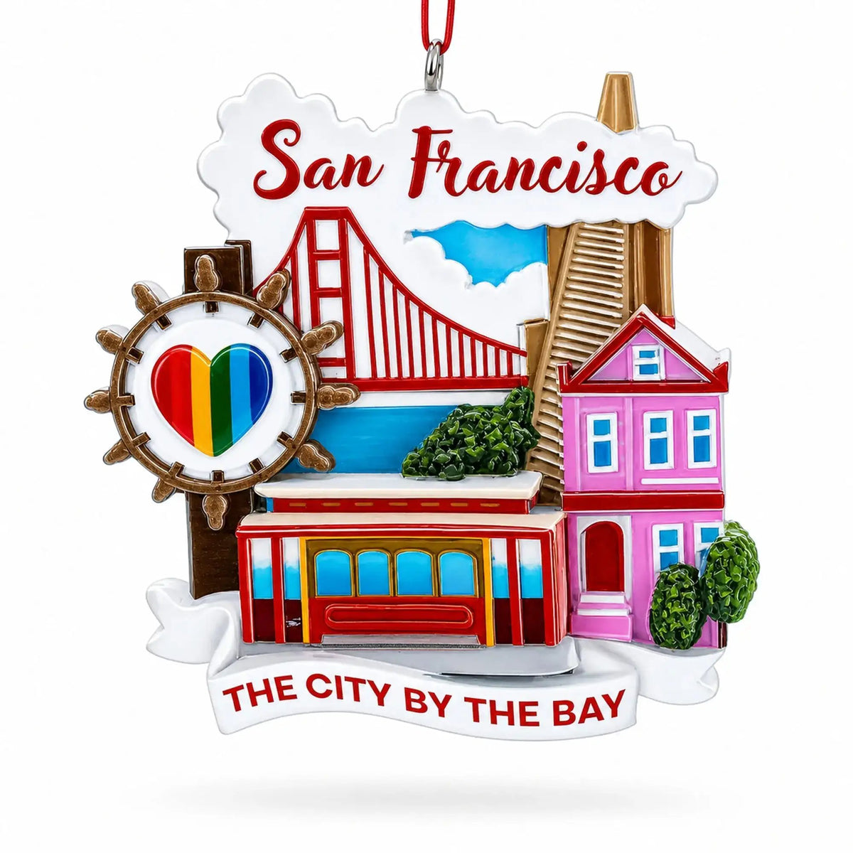 Golden Gate Bridge Cable Car San Francisco Resin Christmas Ornament