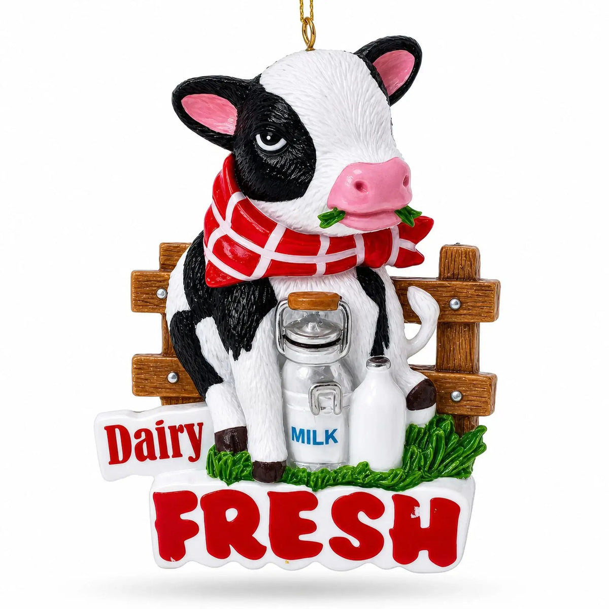 Dairy Fresh Cow with Milk Can Resin Christmas Ornament
