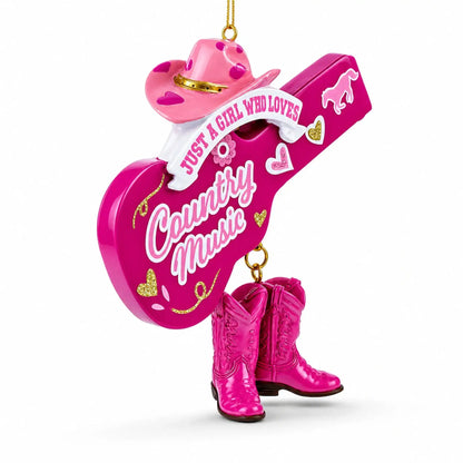 Pink Cowgirl Hat Country Music Guitar with Boots Resin Christmas Ornament