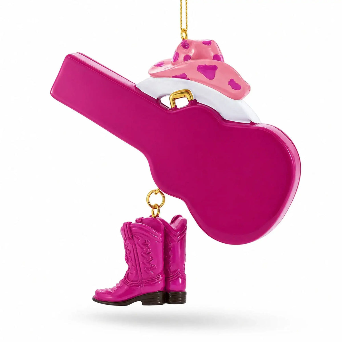 Pink Cowgirl Hat Country Music Guitar with Boots Resin Christmas Ornament
