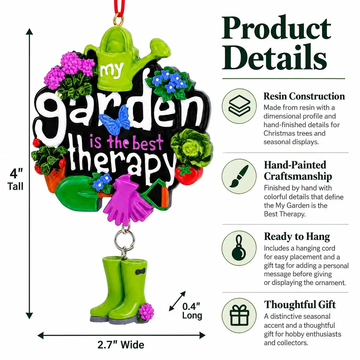 My Garden is the Best Therapy Resin Christmas Ornament