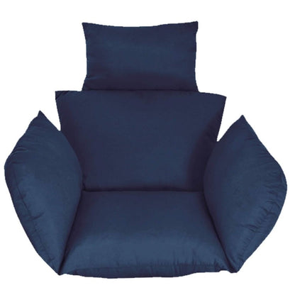 Navy hanging egg chair seat cushion with headrest pillow and side bolsters