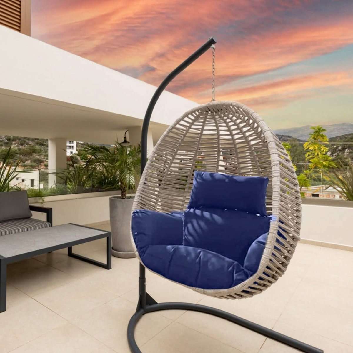 Egg Chair Hanging Basket Seat Cushion with Headrest Cartsfy Inc.