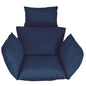 Hanging egg chair seat cushion with headrest, navy blue with two side bolsters.