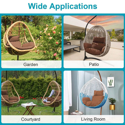 Egg chair hanging cushion set with headrest, coffee brown seat pad and headrest