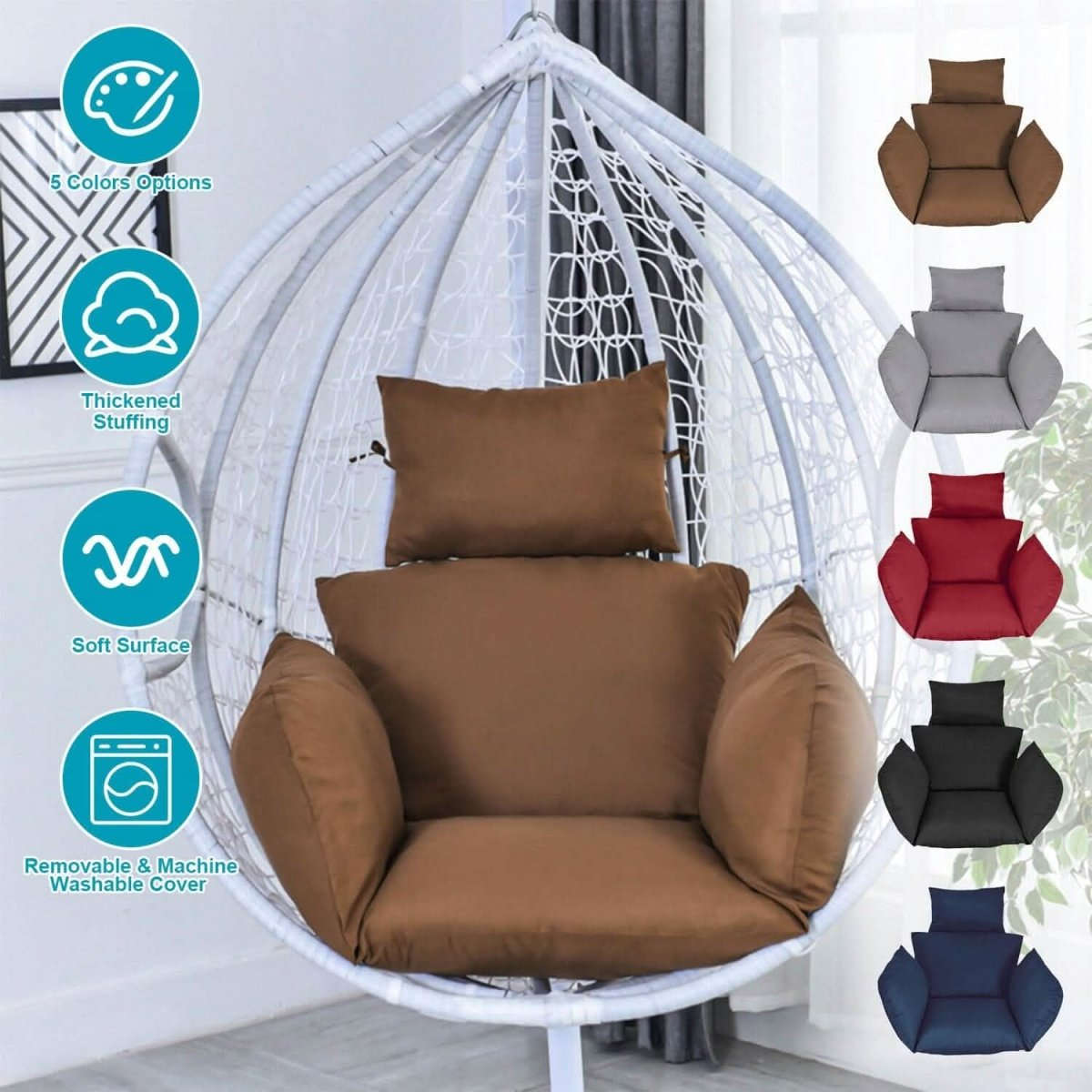 Egg Chair Hanging Basket Seat Cushion with Headrest Cartsfy Inc.