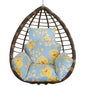 Hanging egg chair cushion set with headrest, light blue with yellow floral print, 3-piece