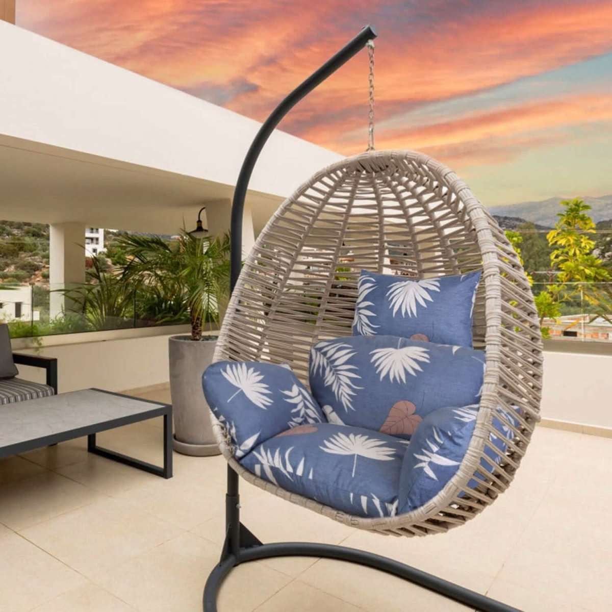 Egg Chair Hanging Basket Seat Soft Cushion with Headrest Cartsfy Inc.