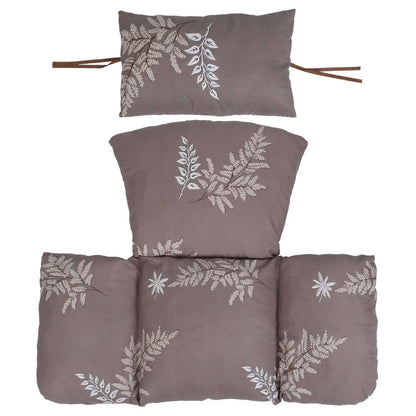 Hanging egg chair cushion set, coffee brown with leaf branch print and headrest