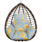 Hanging egg chair cushion set, light blue with yellow floral print, includes headrest