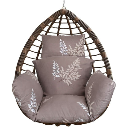 Hanging egg chair seat cushion with headrest, coffee-brown leaf print pillows