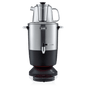 Silver electric samovar with black lower body, spout and base tray