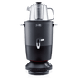 Matte black electric samovar with silver top, spout and handles