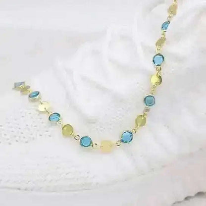 Elegant 18k Gold Filled Aquamarine Crystal Ankle Bracelet Cartsfy Inc.