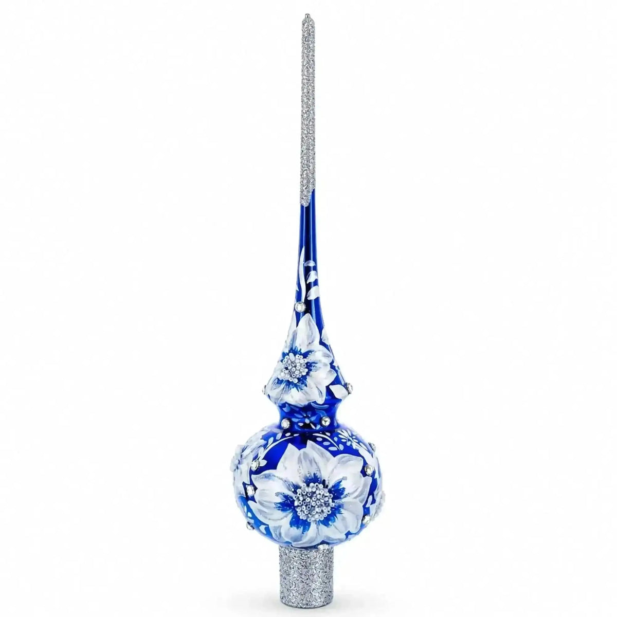 Elegant Cobalt Bloom Glass Christmas Tree Topper with Glittering Accents - 11 Inches Cartsfy Inc.